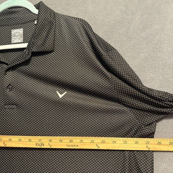 Callaway Golf Polo Shirt Opti Dri All Over Print Pattern Logo Mens 2XL XXL Black - Picture 8 of 8